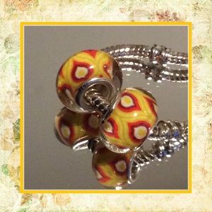🌺 2PC YELLOW & RED FIRE GLASS BEADS CHARM DIY BOHO FIRE BEAD CHARMS LARGE